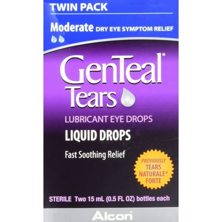 GenTeal Tears Lubricant Eye Drops, Moderate Liquid Drops, Twin Pack ,0.5 Fl Oz (Pack of 2) Package May Vary