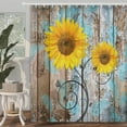 thumbnail image 3 of Farmhouse Rustic Shower Curtain, Sunflower Country Fall Autumn Floral Flower on Rural Barn Wooden Fabric Shower Curtain, Yellow Brown Black Teal Bathroom Curtains with Hooks Sets, 69x84inches\u2026, 3 of 6