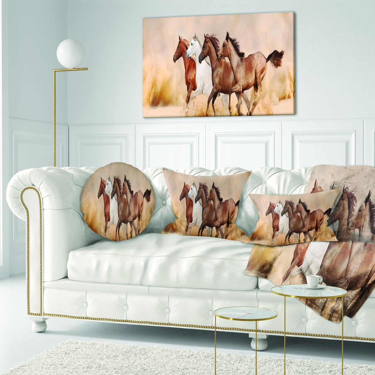 Designart Herd Gallops in Sand Storm - Landscape Photography Throw Pillow - 12x20