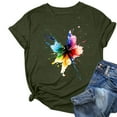 thumbnail image 2 of Shirts for Women under $10 Short Sleeved Round Neck Printed T-shirt Army Green L, 2 of 4