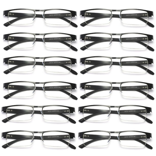 12 Pairs Mens Rectangular Metal Half Frame Reading Glasses Spring Hinge
