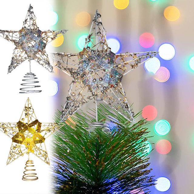 Adornos para Árbol de Navidad Xihbxyly Purpurina Dorada y Estrella Hueca