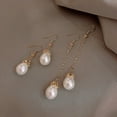 thumbnail image 2 of Yesbay 1 Pair Faux Pearl Hook Earrings Vintage Elegant Luxury Temperament Golden Short Long Tassel Women Dangling Drop Earrings Jewelry Accessories, 2 of 7