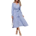 thumbnail image 1 of Vestido PRETTYGARDEN Bohemio Floral de Manga Larga con Cruzado y Escote en V para Mujer - Talla M, 1 of 4