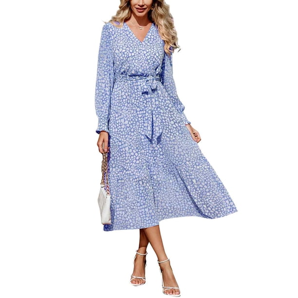 Vestido PRETTYGARDEN Bohemio Floral de Manga Larga con Cruzado y Escote en V para Mujer - Talla M