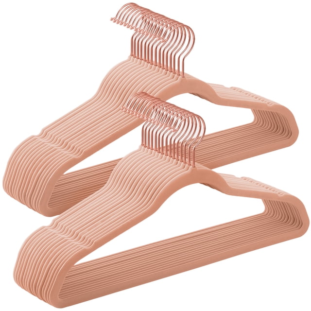 SONGMICS Juego de 30 Perchas de Terciopelo, 41.5 cm de Largo, con Ganchos Giratorios de 360°, para Camisas de Abrigo Completas, Rosa