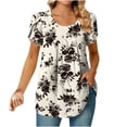 thumbnail image 2 of Fesfesfes Gym Shirts Women's Fashion Comfortable Casual Round Neck Short Sleeve Print Top Blouse Women Tops L(US:8), 2 of 7