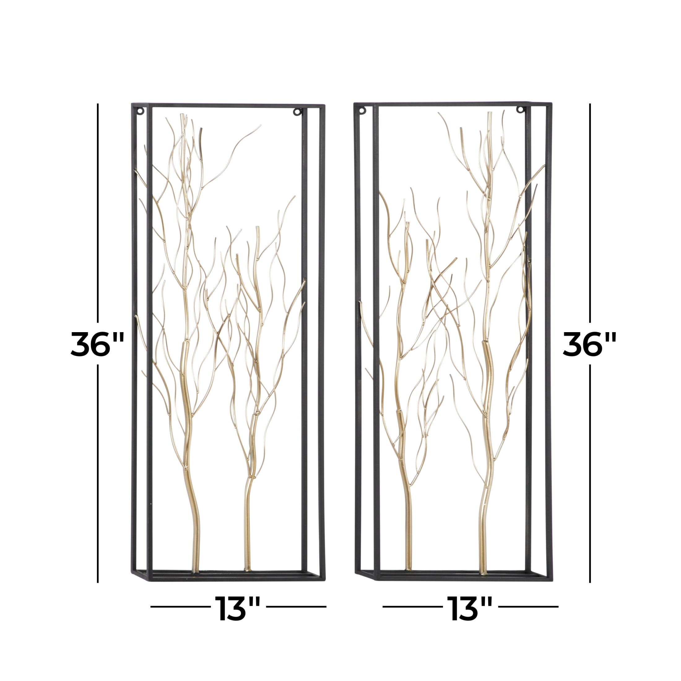 DecMode Gold Metal Branch Tree Wall Decor with Black Frame (2 Count)
