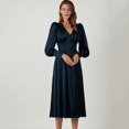 thumbnail image 2 of 2024 Nouvelle Robe en Satin Printemps Design Féminin Manches Lanterne Crantée Slim Tempérament Robe Longue Slim, 2 of 5