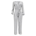 thumbnail image 3 of FEIFLY Casual O-Neck Jumpsuit Long Sleeve Belted Sequin Jumpsuit Solid Color Leisure Women Onesie, 3 of 4