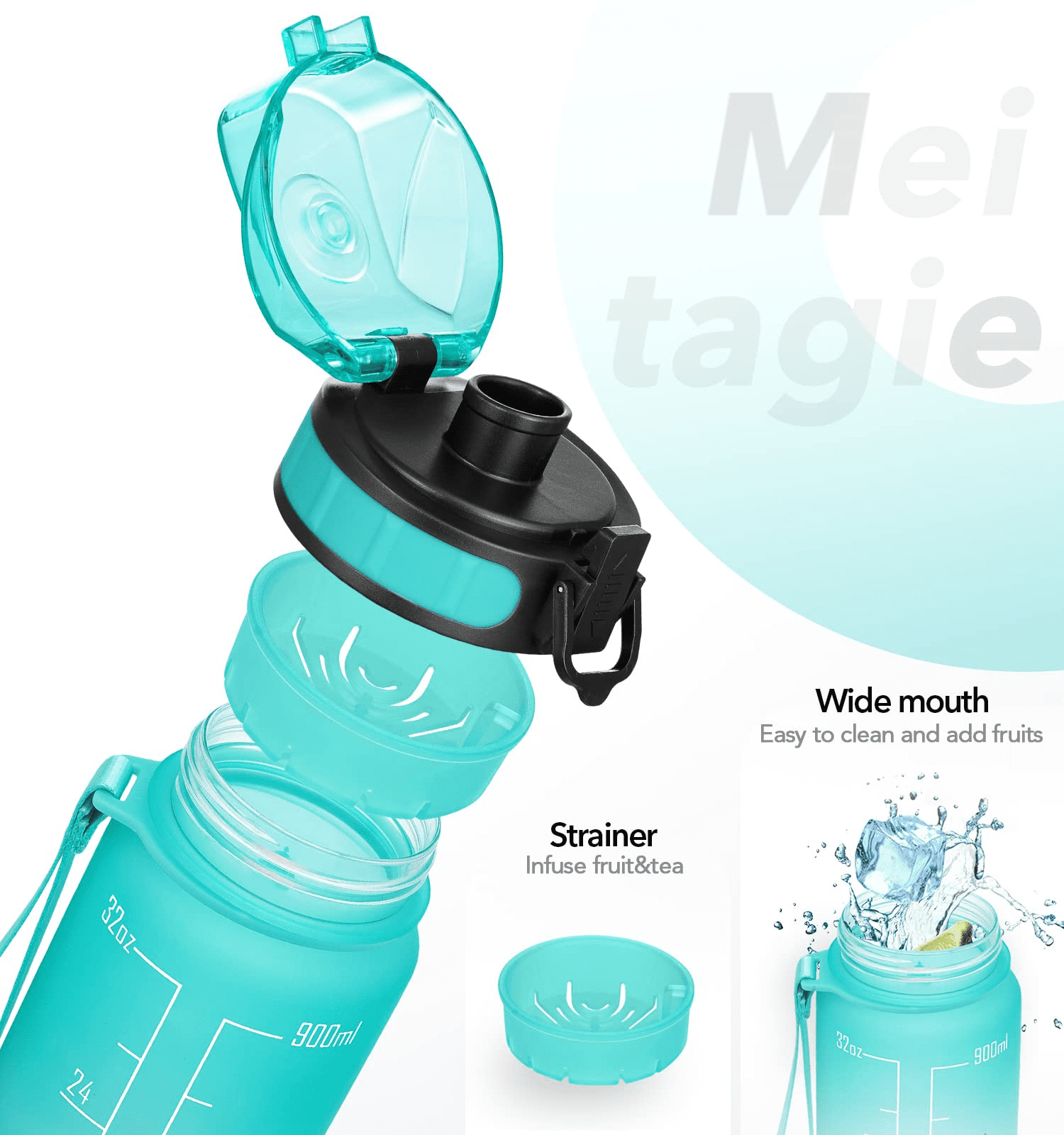 Motivational Water Bottle with Time Marker,32oz Infuser Water Bottle,Tritan  Material BPA-Free, Ensur…See more Motivational Water Bottle with Time