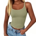 thumbnail image 4 of Womens Tank Tops U-Neck Ribbed Crop Tops for Women Stretchy Cropped Slim Camisole Tops for Women Summer Party Layering L Mint Green, 4 of 5