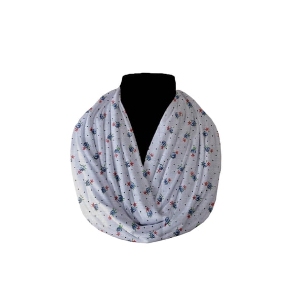 Cotton Blend Infinity Scarf Tiny Flower Dots Print
