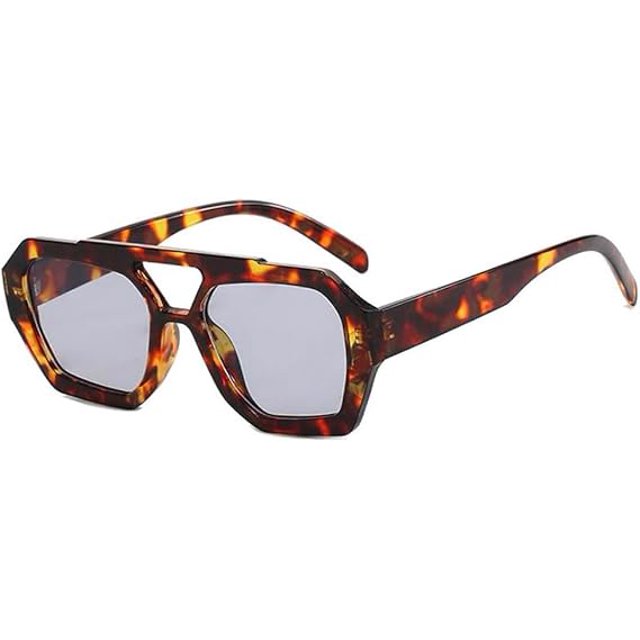Gafas de sol de aviador de moda para mujeres y hombres, marco grueso cuadrado hexagonal, doble