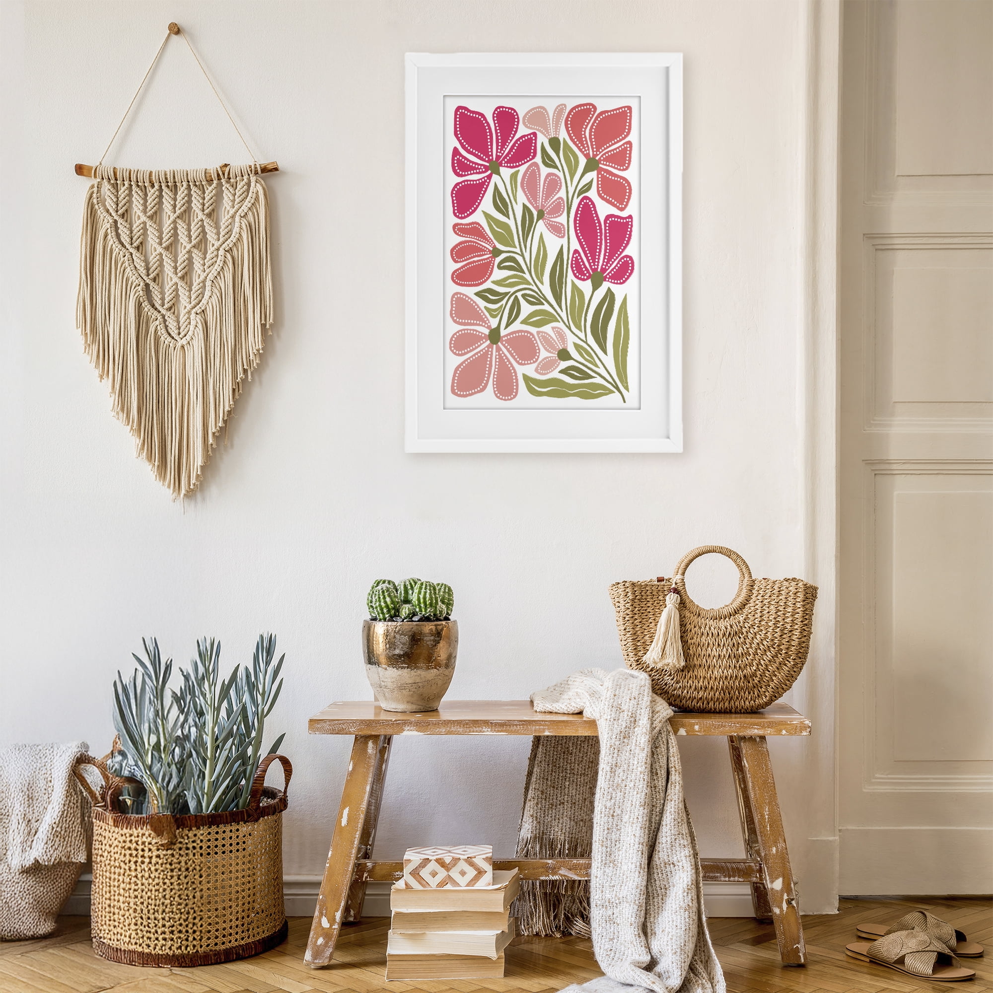 Stupell Industries Bold Midcentury Blooms White Framed Print Under Glass, design by Martina Pavlova