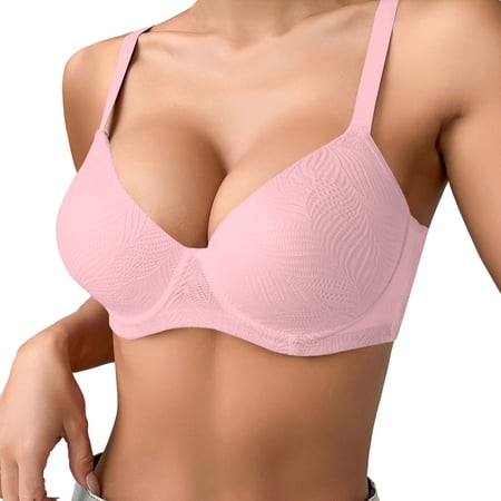 Comfort Wireless Support Bra for Everyday Wear with Breathable Solid and Underwire Lift Pink 80D