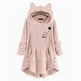 thumbnail image 3 of WMTBSRSW Women Fuzzy Fleece Hoodie Sweatshirt Cute Graphic Plush Blanket Hoodies Fashion Ruffle Side Button Long Sleeve Pullover with Hoody Pink Large, 3 of 4