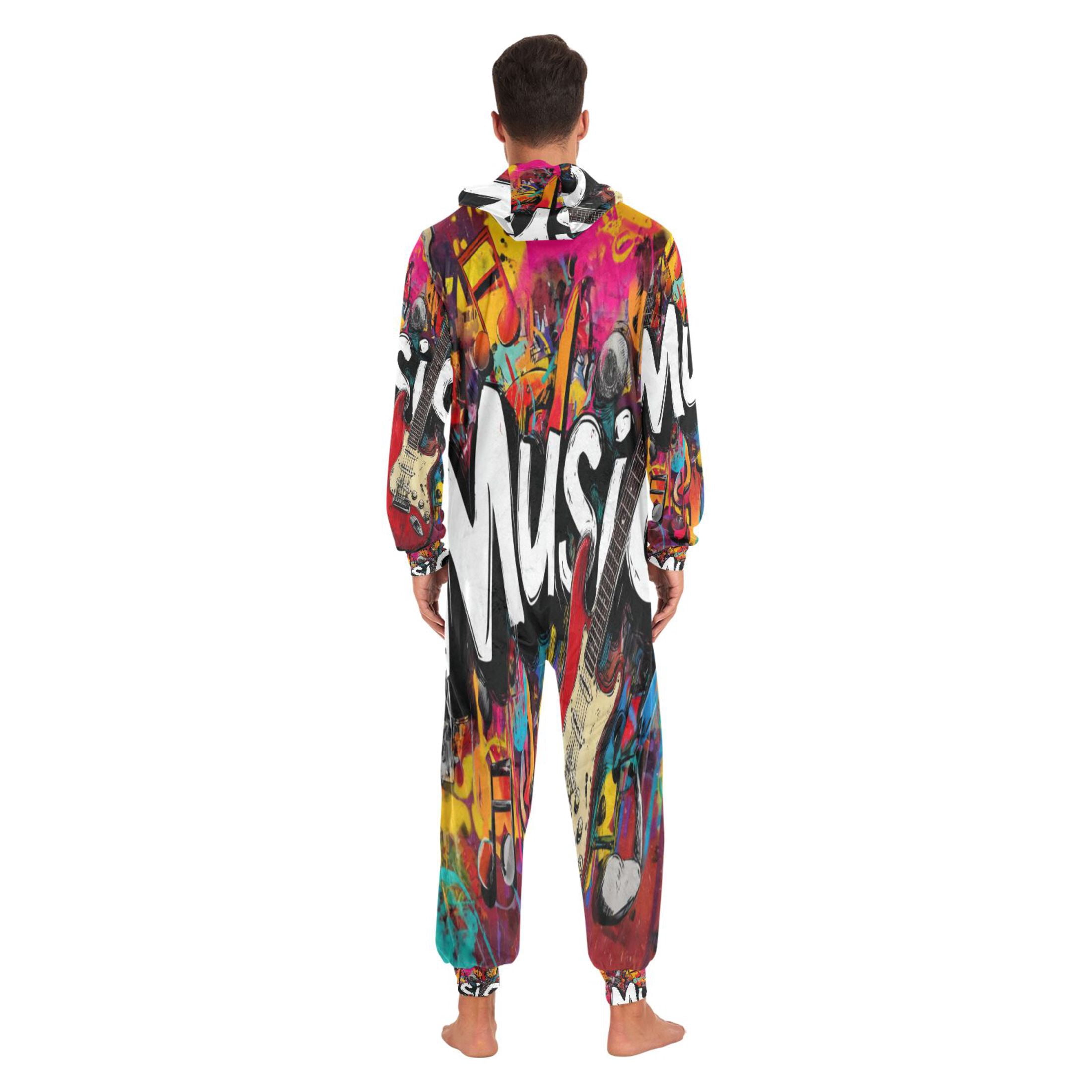 IAUYY Unisex Adult Onesie Pajamas Ultra-Soft Crystal-Soft Fabric, Halloween Adult Onesie Pajamas Adults,With a Zipper Plus Size Onesie Pajamas, Music Poster