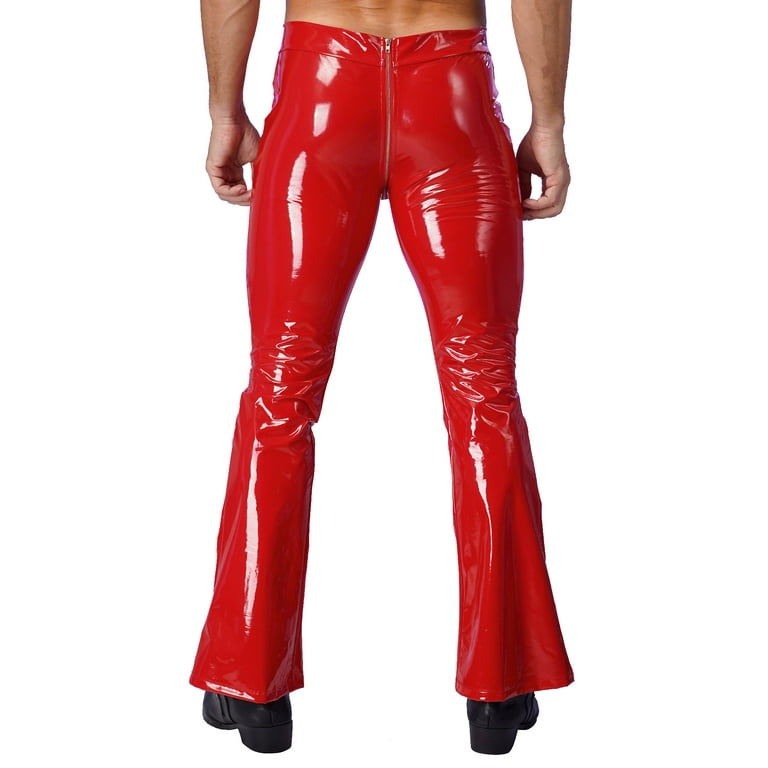 LEVI’S RED / asymmetry leather pants Yeahdor Mens Flare Patent Leather Pants Carnival Party