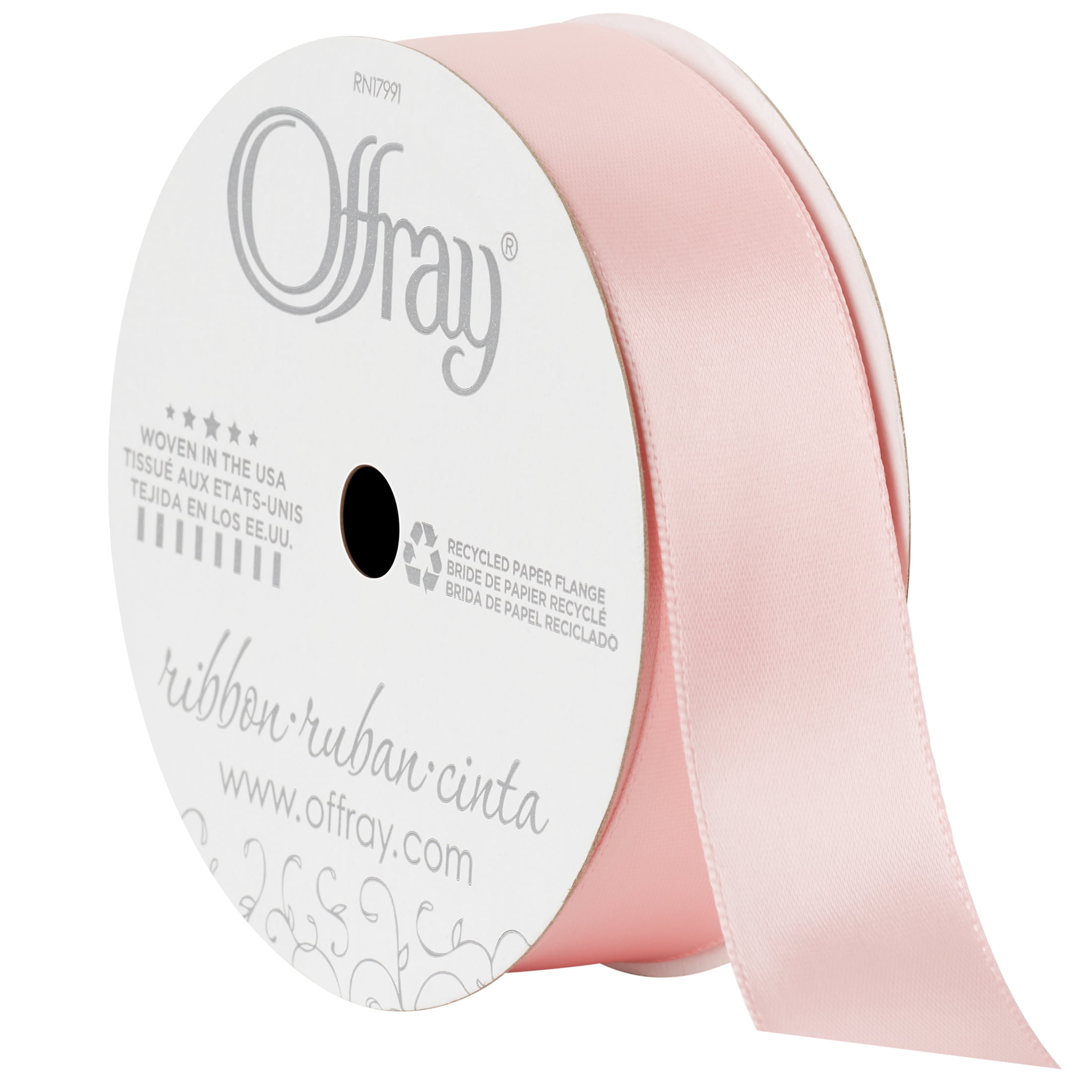 Offray Ribbon, Carnation Pink 7/8 inch Single Face Satin