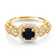 thumbnail image 2 of Gem Stone King 18K Yellow Gold Plated Silver Black Onyx and White Moissanite Engagement Ring for Women (1.18 Cttw, Round 6MM, Gemstone December Birthstone, Size 9), 2 of 3