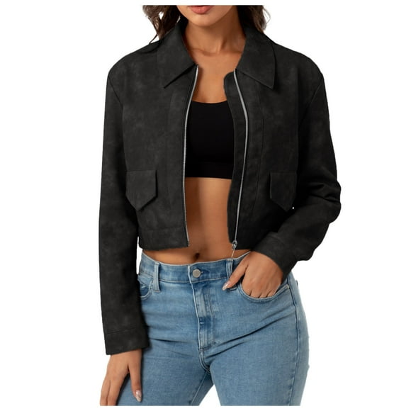 Bmisegm Women's Coats Jackets Leather Coats Womens Coats Black L