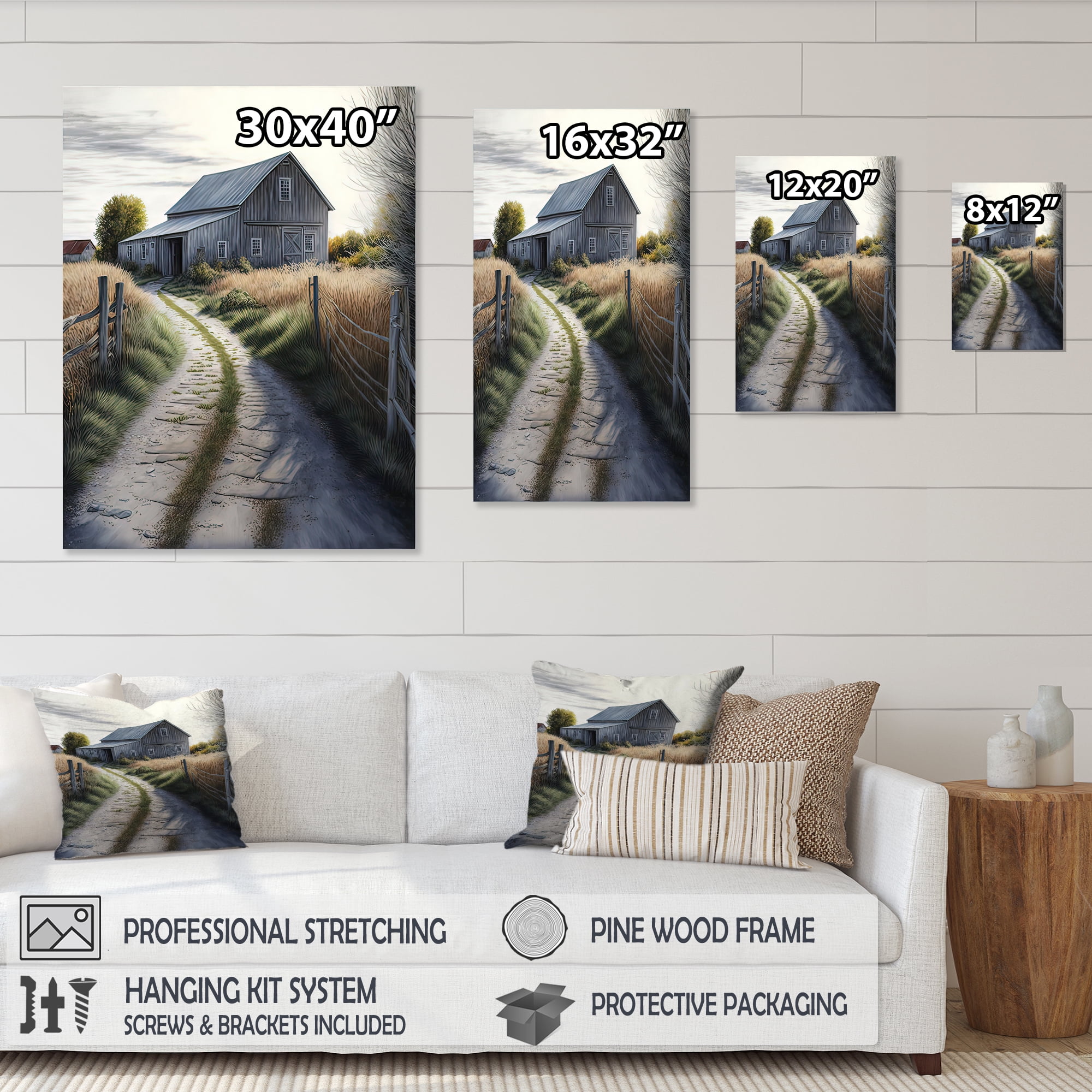 Designart Picturesque Winding Path And Barn IV Canvas Wall Art