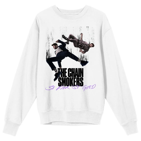 The Chainsmokers Falling Artists So Far So Good Crew Neck Long Sleeve White Adult Sweatshirt-Small