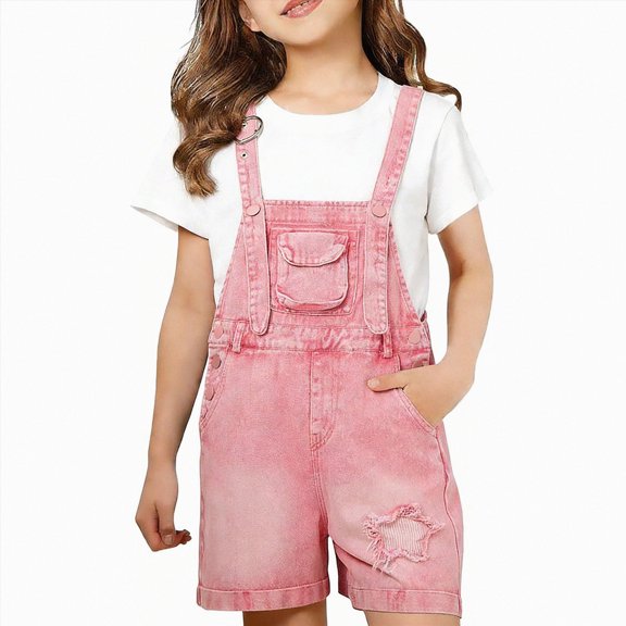 WXFAZCVU Girls Denim Overalls Kids Summer Short Rompers with Pockets Cotton Jumpsuits Size 15-16 Years