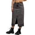 thumbnail image 4 of INSPIRE CHIC Women's Jean Slit Raw Trim Hem High Waist Stretchy Midi Pencil  Long Denim Skirt S Black, 4 of 6
