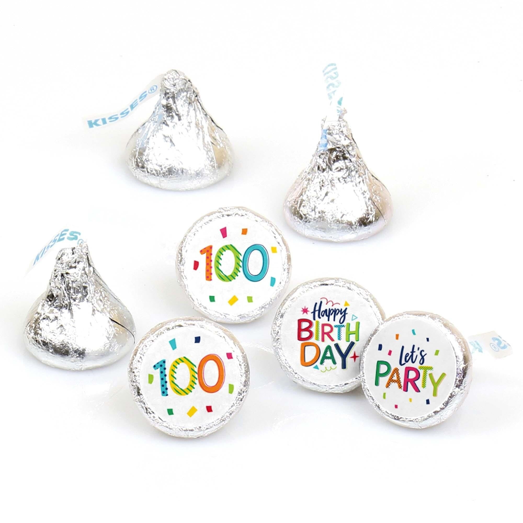 Big Dot of Happiness 100th Birthday Cheerful Happy Birthday - One Hundredth Round Candy Sticker Favors - Labels Fit Hershey's Kisses 108 Ct