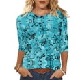 thumbnail image 2 of Mifsaly 3/4 Sleeve Tops for Women Cotton Blouse Vintage Print Crewneck Dressy Casual Shirts Breathable Going Out Work Blouses Trendy Summer Outfits S, 2 of 5