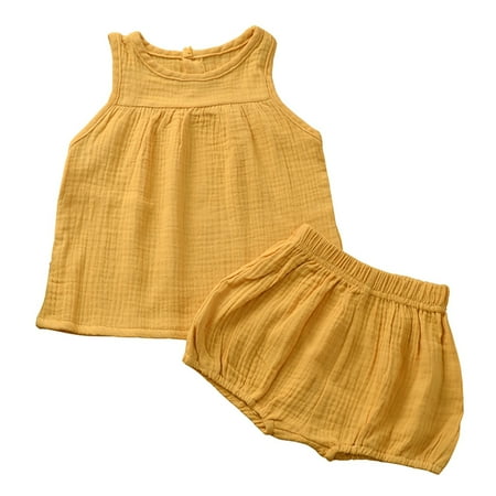 

MAXCOZY Summer Infant Newborn Toddler Kids Baby Girls Ribbed Knitted Sleeveless T-shirts + Shorts Tracksuits Sets