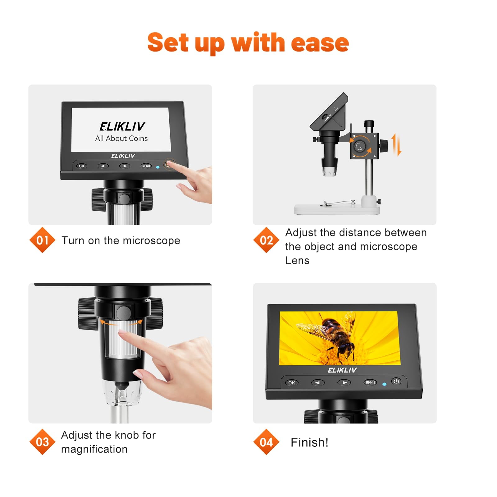 Elikliv USB Digital Microscope 1000X LCD Endoscope Coin Magnifier