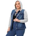 thumbnail image 1 of Women's Plus Size Layered Drawstring Hood for Women Denim Utility Jacket W Pockets Dark Blue 1X, 1 of 6