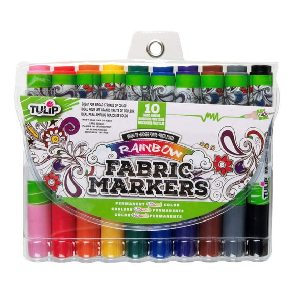 Tulip Brush Tip Fabric Markers 10 Pack in Rainbow Colors
