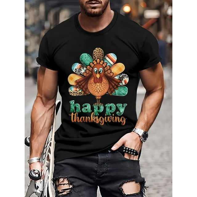 Camiseta informal de poliéster con cuello redondo y estampado de pavo para hombre, lavable a máquina. Para adultos, hombres, mujeres, adolescentes y jóvenes.