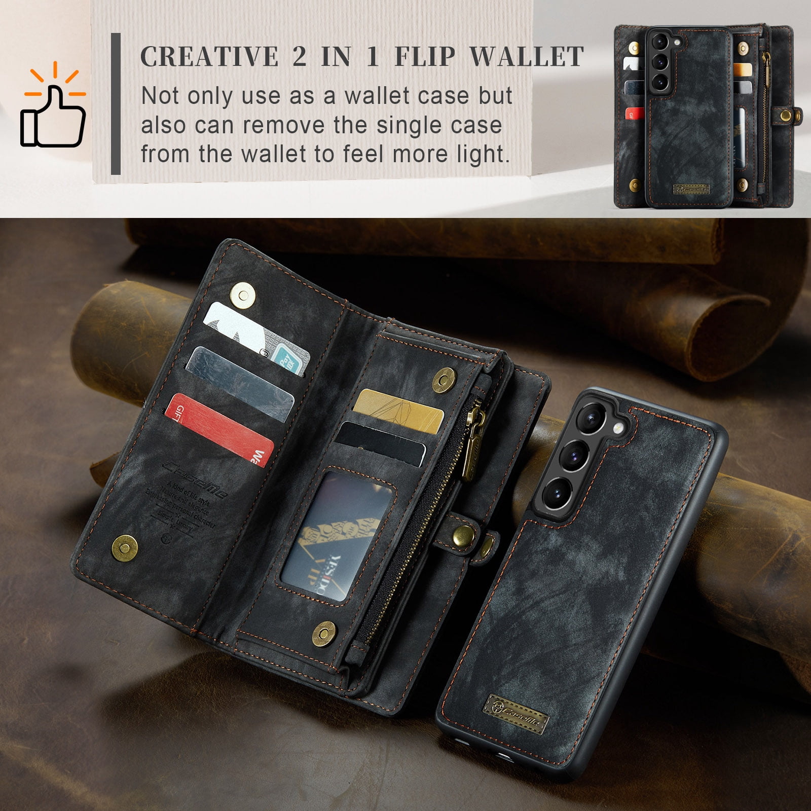 Allytech Magnetic Detachable Wallet Case for Samsung Galaxy A16 5G with Card Slots & Zipper Pocket, Support Wireless Charging, PU Leather Wrist Strap Shockproof Full Protection Flip Case, Black