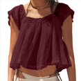 thumbnail image 3 of Blusa de Encaje Transparente Estilo Bohemio con Volantes y Lazo Frontal para Mujer, Estilo Babydoll Bordado Y2K, con Botones y Mangas . Púrpura M, 3 of 8