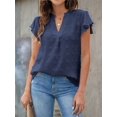 thumbnail image 3 of Womens Blouse V Neck Ruffle Sleeve Flowy Shirts Dressy Casual Cute Summer Tops Navy Blue L, 3 of 7