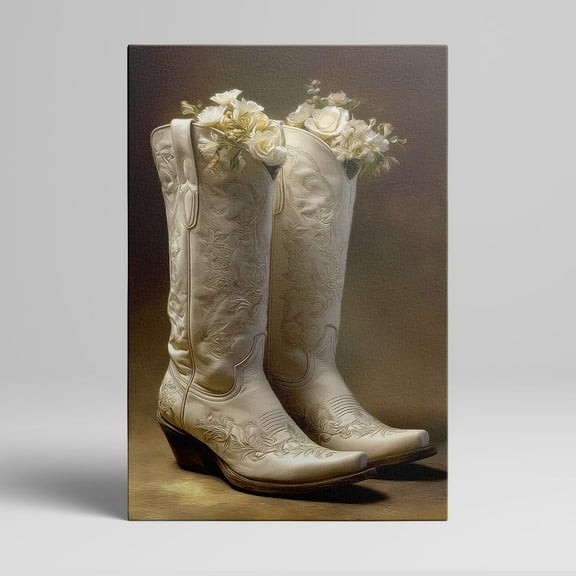 1pc Western - style Cowboy Boots Canvas Wall Art with Floral Accents, framed Decor room hanging Wall Picture Decor for Home Gifts, living room, bathroom, bedroom, kitchen wall art decor canvas wall