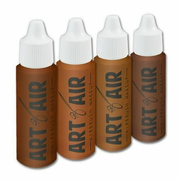 Art of Air Juego de maquillaje cosmético con aerógrafo profesional de tez oscura de 4 piezas, botellas de 1/2 oz