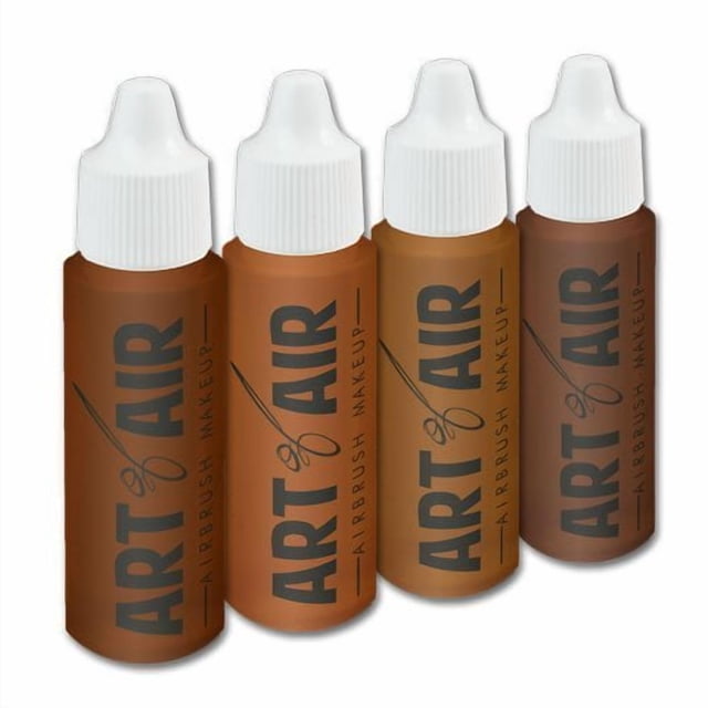 Art of Air Juego de maquillaje cosmético con aerógrafo profesional de tez oscura de 4 piezas, botellas de 1/2 oz