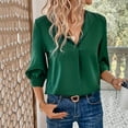 thumbnail image 5 of UAMVSH Chiffon Shirts for Women Elegant Business Tunic Tops Trendy Pleated Front 3/4 Sleeve V-Neck Office Work Dressy Blouses(Large,Green), 5 of 7