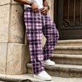 thumbnail image 4 of YNGKMEA Mens Cargo Pants Lightweight Loose Casual Pants Plaid Camping Elastic Waist Trousers Comfy and Breathable Pants with Multi Pockets Pink S, 4 of 6