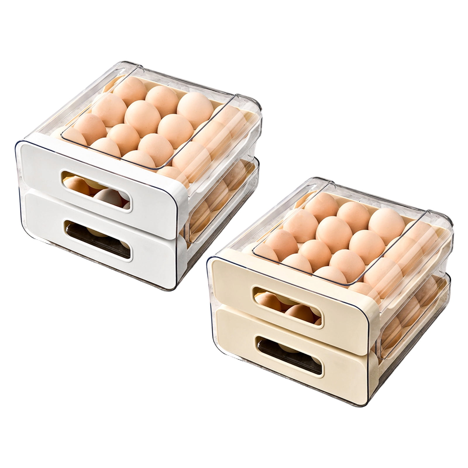 32 Eggs Container Holders Dispenser for Refrigerator 2 Tiers Clear Stackable Eggs Holder Tray with Drawer for Fridge