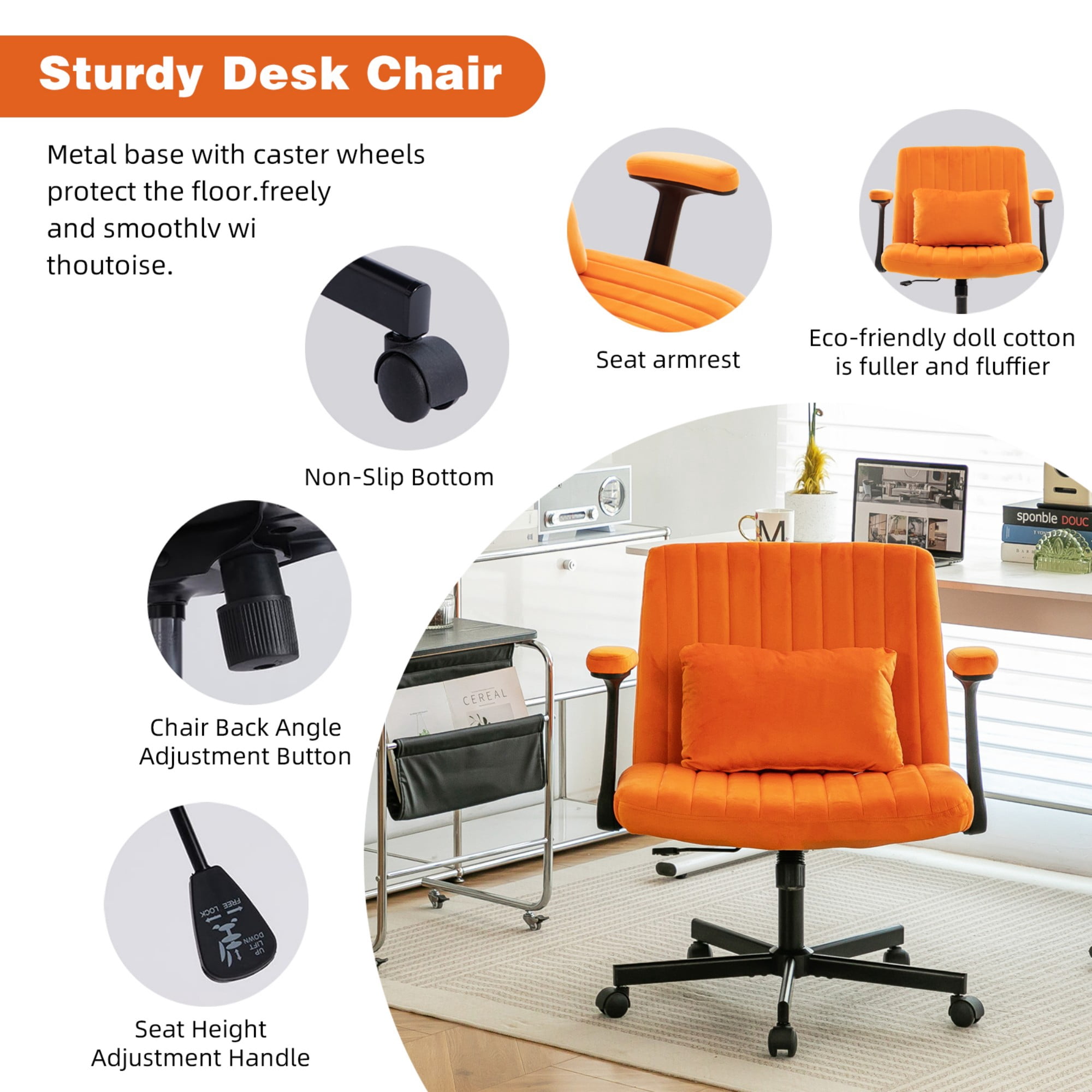 Leumius Velvet Office Chair Criss Cross Legged Chair with Wheels,Reading Chair Vanity Task Desk Chair for Home Office,Blue