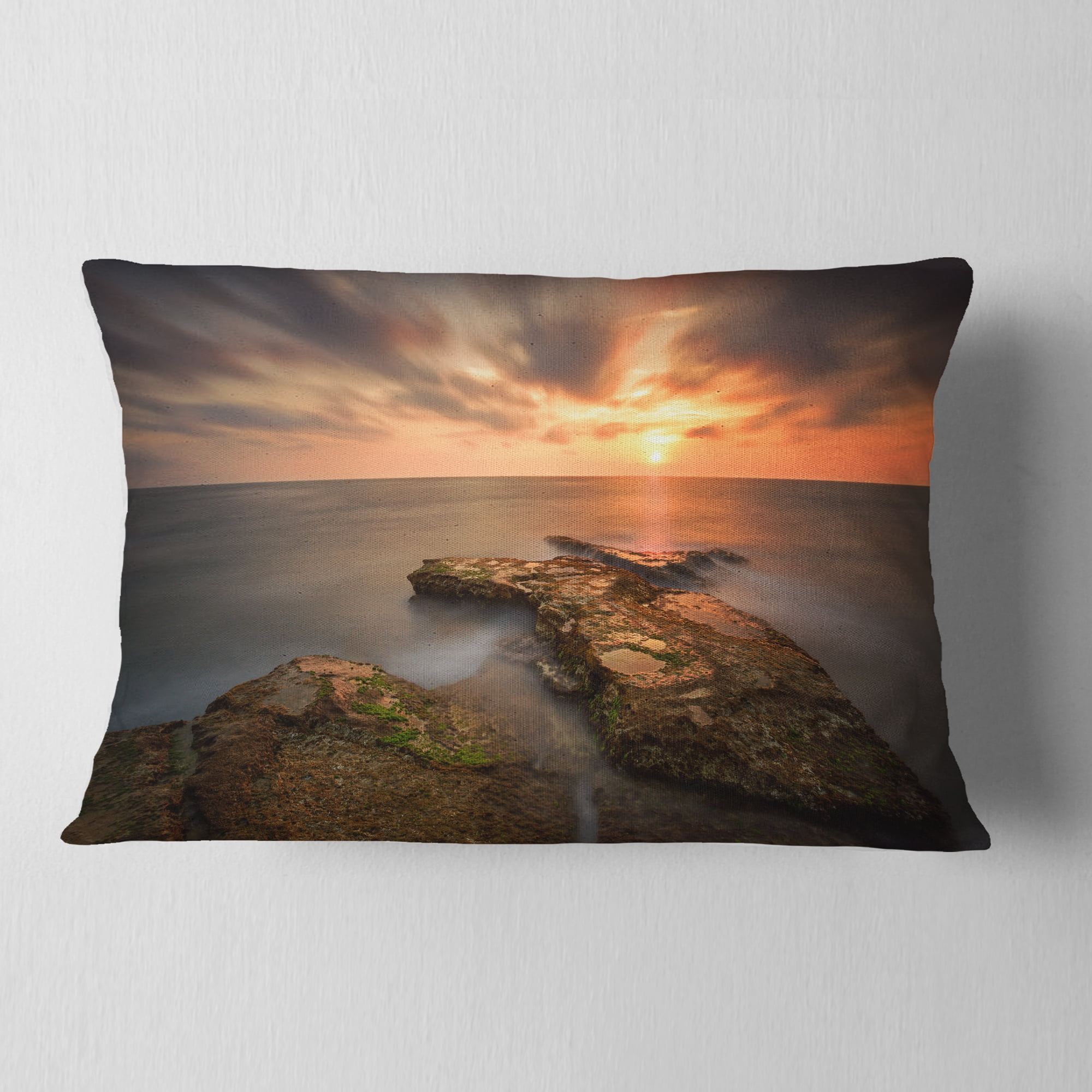 Designart Sunset at Atlantic Coast Spain - Seascape Photography Throw Pillow - 12x20