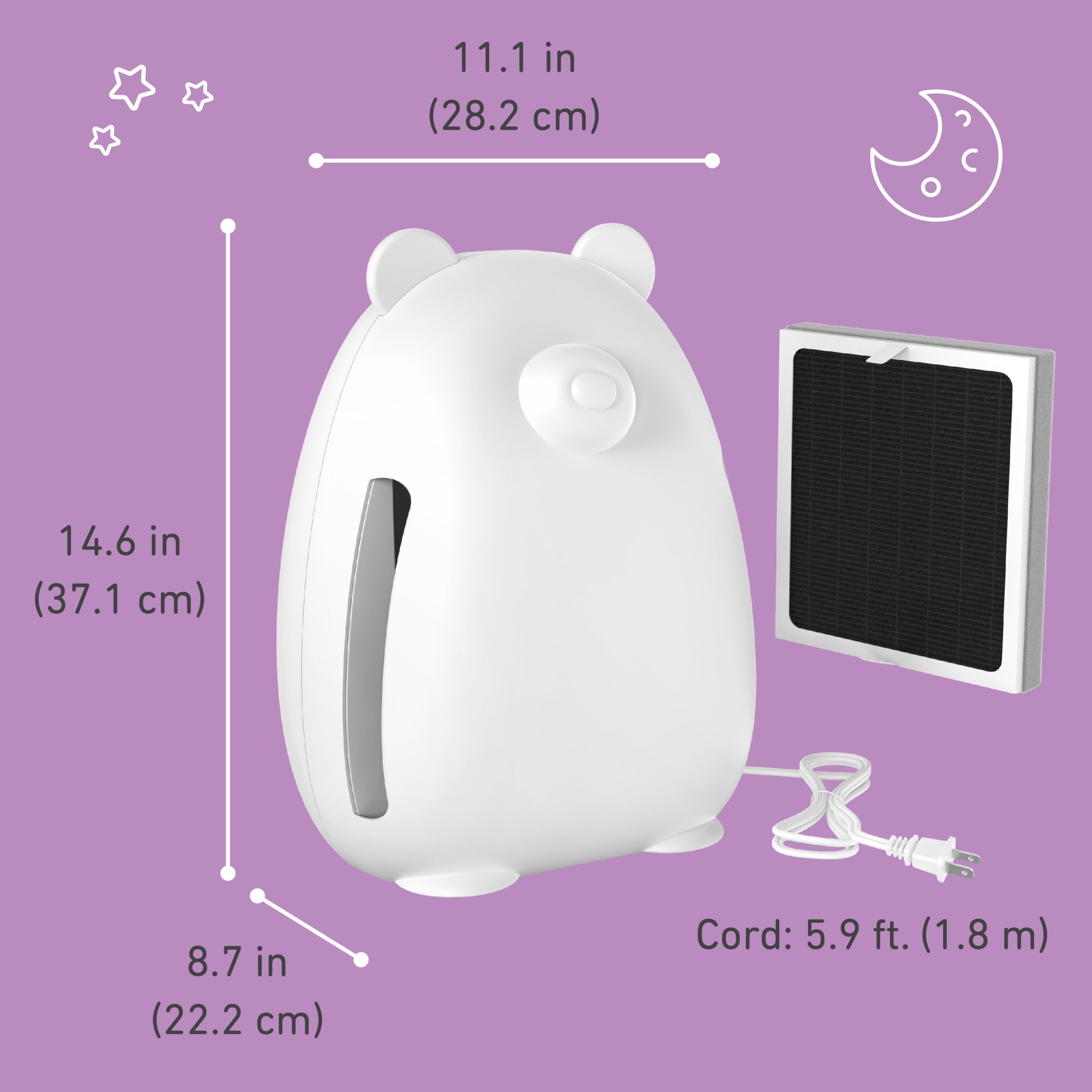 Pure Enrichment PureBaby Kids Bear Air Medium-Large Rooms True HEPA, UV-C Air Purifier, White