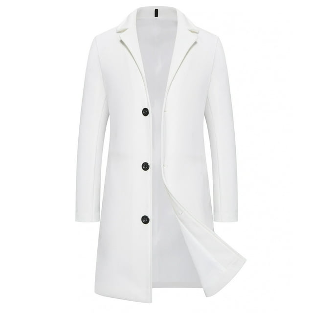 TIMIFIS White Men's Long Coat Casual Trench Long Sleeve Solid Color Lapel Jacket Overcoat Fashion Outerwear Button Windbreaker Jacket